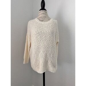 Pol Womens Pullover Sweater Cream Color Long Sleeve Crew Neck Tight Knit M